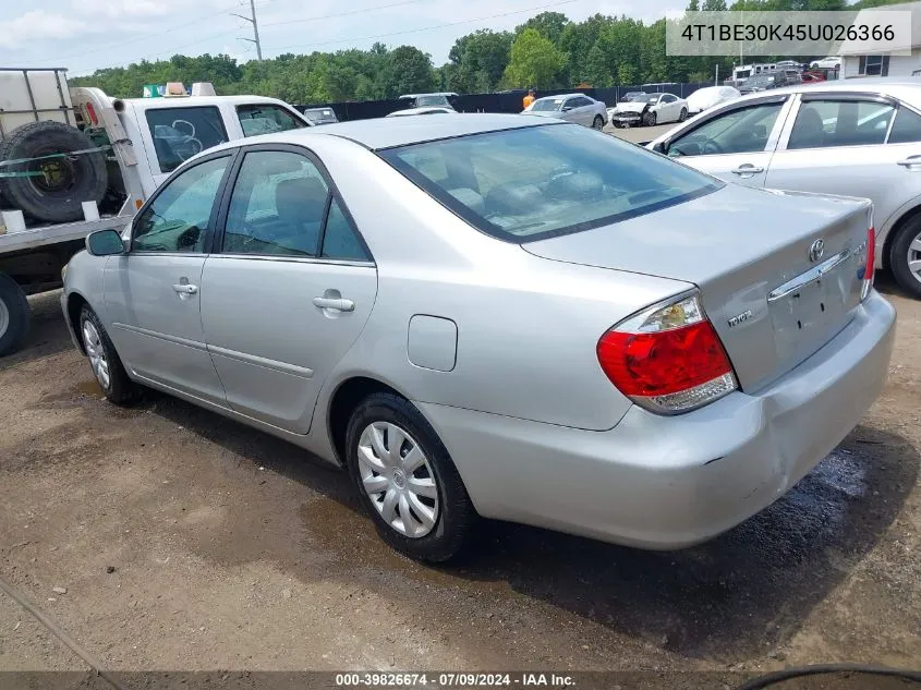 2005 Toyota Camry Le VIN: 4T1BE30K45U026366 Lot: 39826674