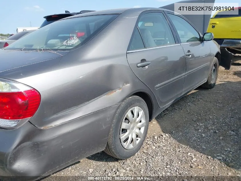 2005 Toyota Camry Le VIN: 4T1BE32K75U981904 Lot: 40173792