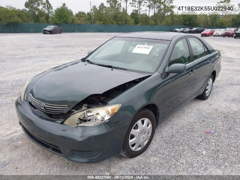 2005 Toyota Camry Le VIN: 4T1BE32K55U022940 Lot: 40327060