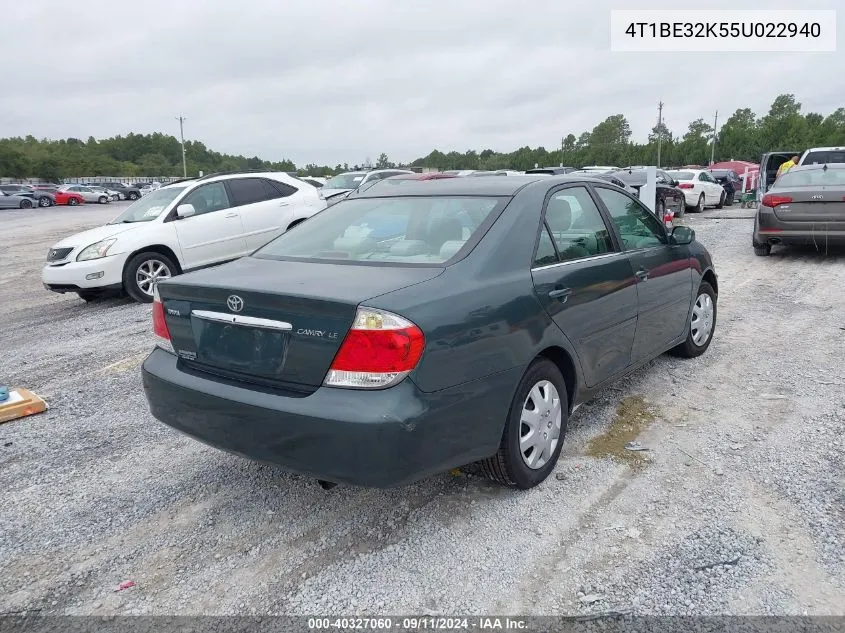 2005 Toyota Camry Le VIN: 4T1BE32K55U022940 Lot: 40327060