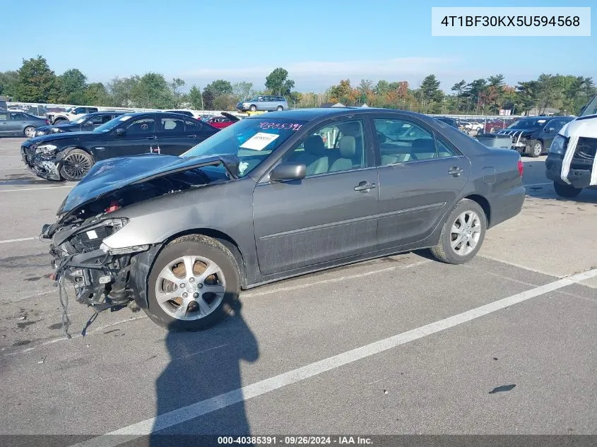 2005 Toyota Camry Le/Xle/Se VIN: 4T1BF30KX5U594568 Lot: 40385391