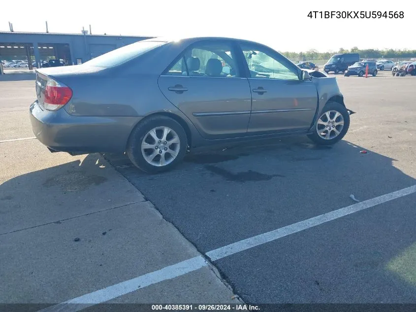 2005 Toyota Camry Le/Xle/Se VIN: 4T1BF30KX5U594568 Lot: 40385391