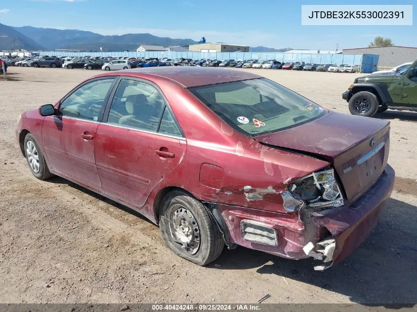 2005 Toyota Camry Le VIN: JTDBE32K553002391 Lot: 40424248