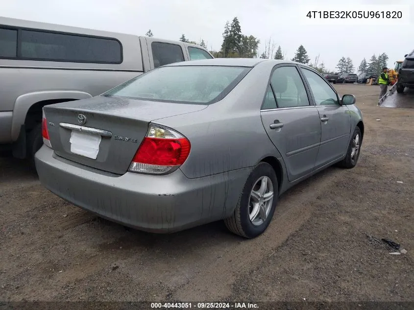 2005 Toyota Camry Le VIN: 4T1BE32K05U961820 Lot: 40443051