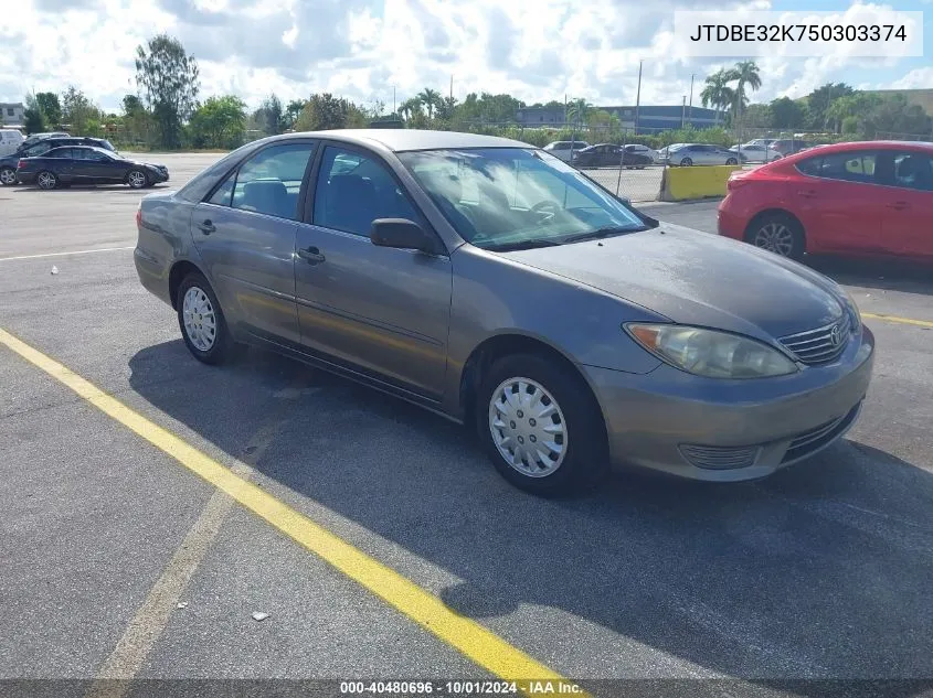 2005 Toyota Camry Std VIN: JTDBE32K750303374 Lot: 40480696