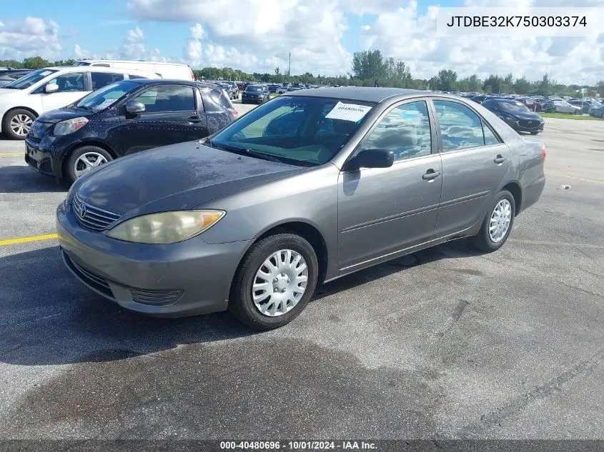 2005 Toyota Camry Std VIN: JTDBE32K750303374 Lot: 40480696