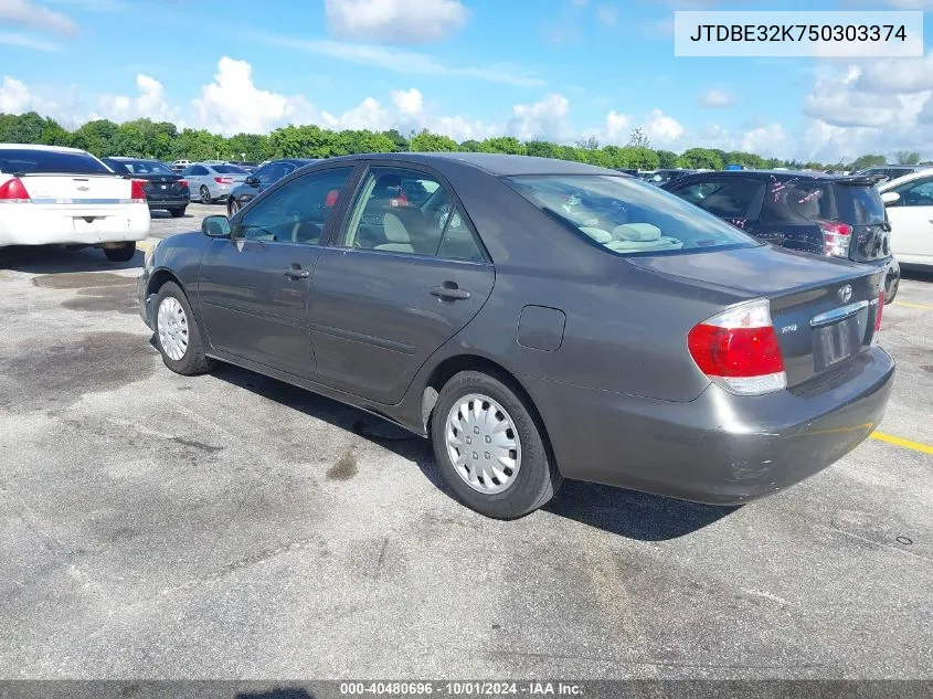 2005 Toyota Camry Std VIN: JTDBE32K750303374 Lot: 40480696