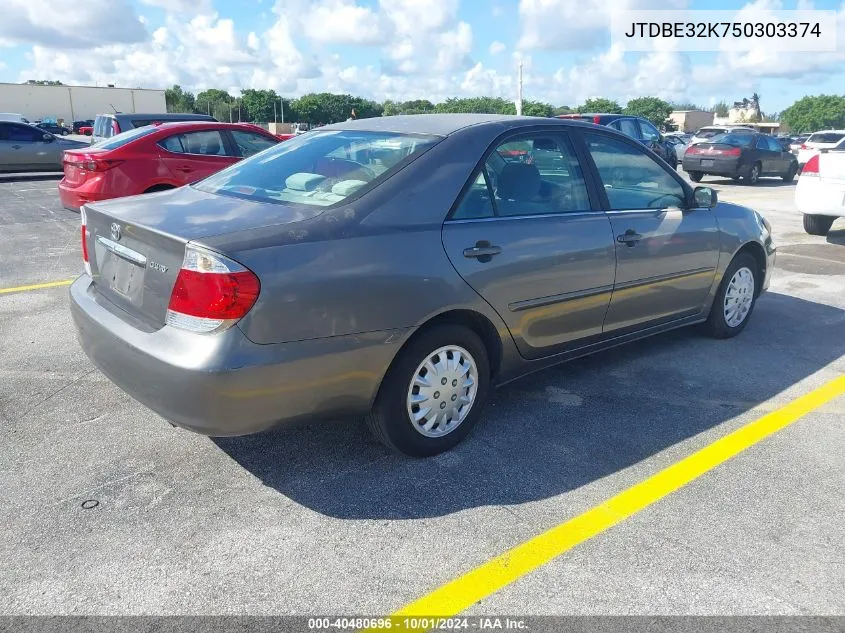 2005 Toyota Camry Std VIN: JTDBE32K750303374 Lot: 40480696