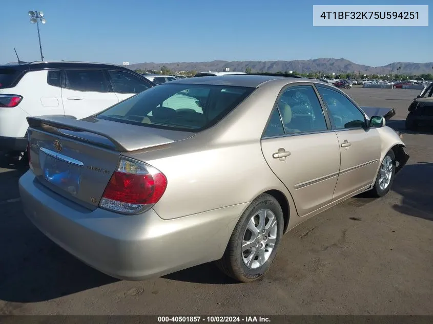 2005 Toyota Camry Xle V6 VIN: 4T1BF32K75U594251 Lot: 40501857