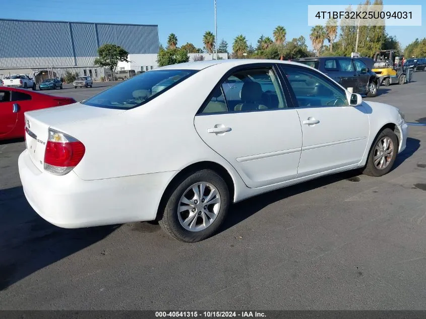 2005 Toyota Camry Le V6 VIN: 4T1BF32K25U094031 Lot: 40541315