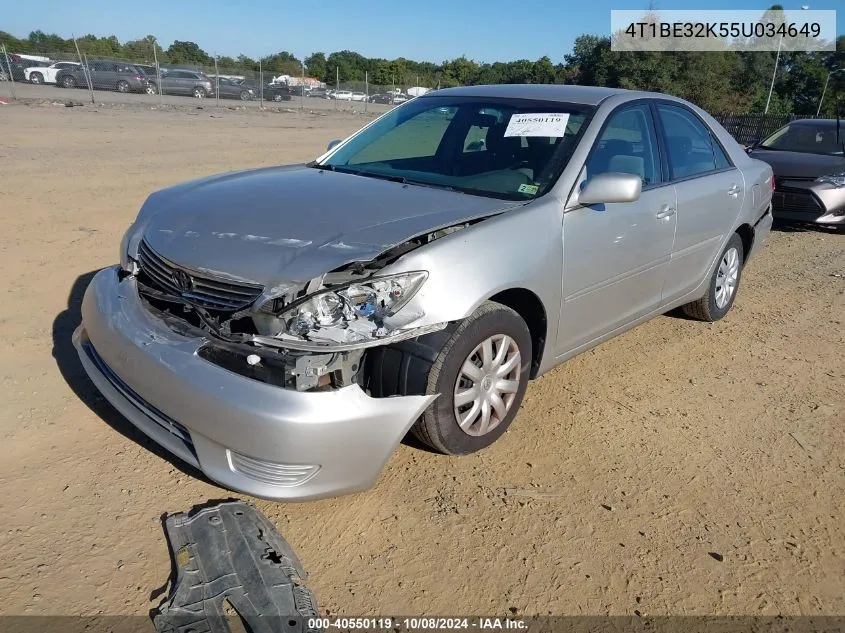 2005 Toyota Camry Le VIN: 4T1BE32K55U034649 Lot: 40550119