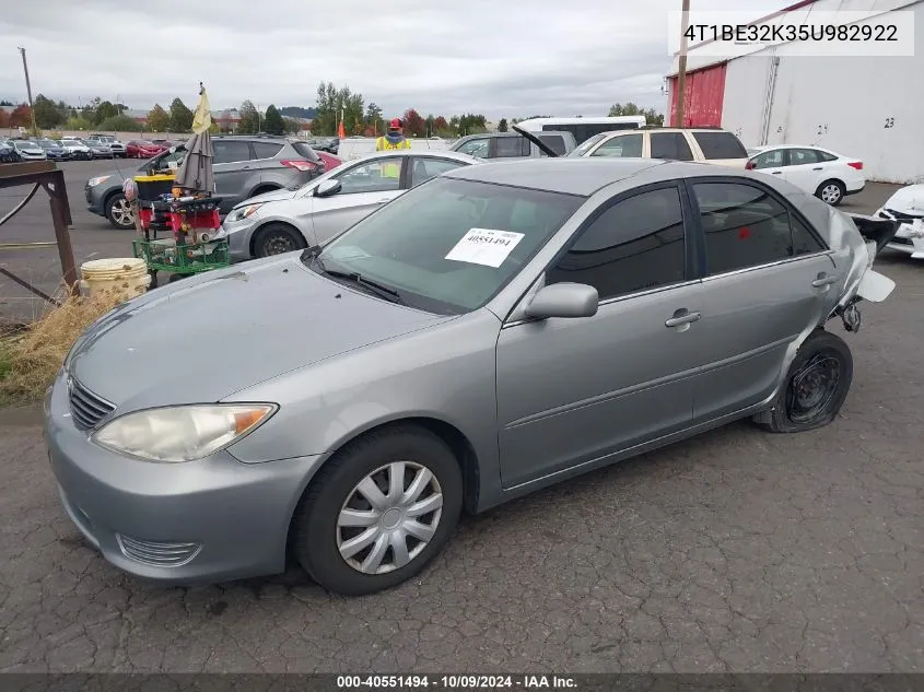 2005 Toyota Camry Le VIN: 4T1BE32K35U982922 Lot: 40551494