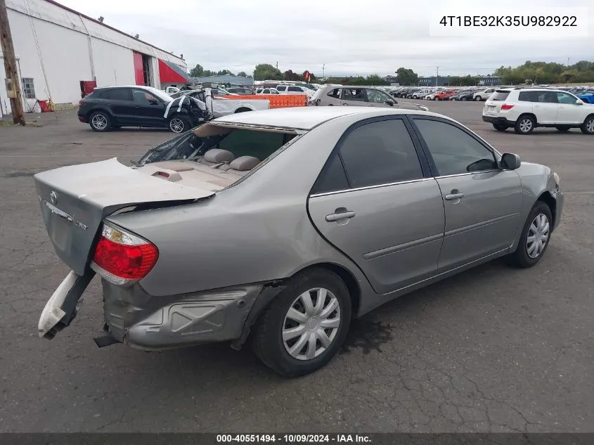 2005 Toyota Camry Le VIN: 4T1BE32K35U982922 Lot: 40551494