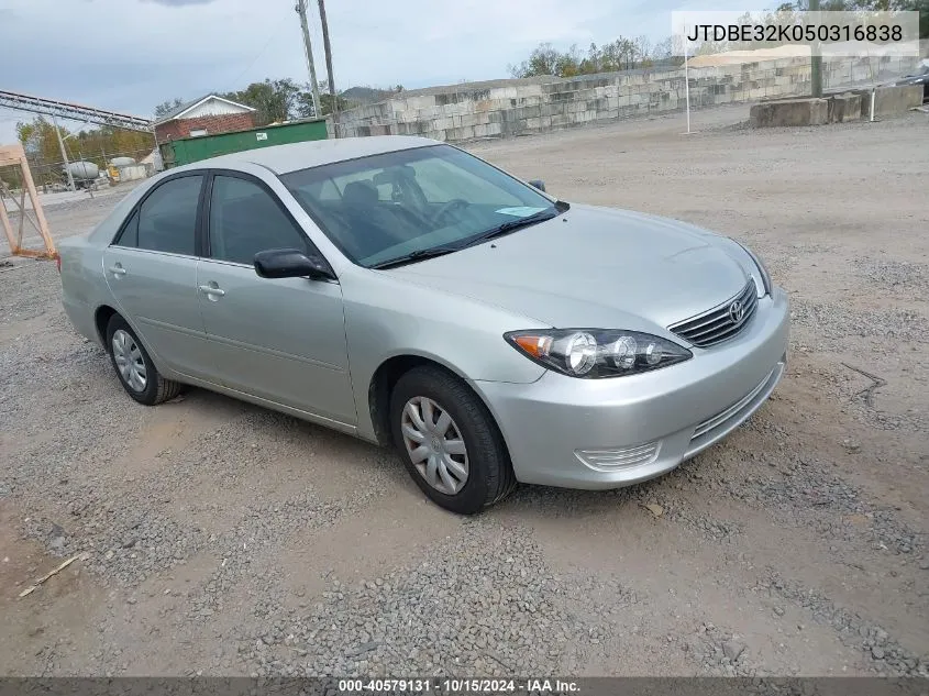 2005 Toyota Camry Std VIN: JTDBE32K050316838 Lot: 40579131