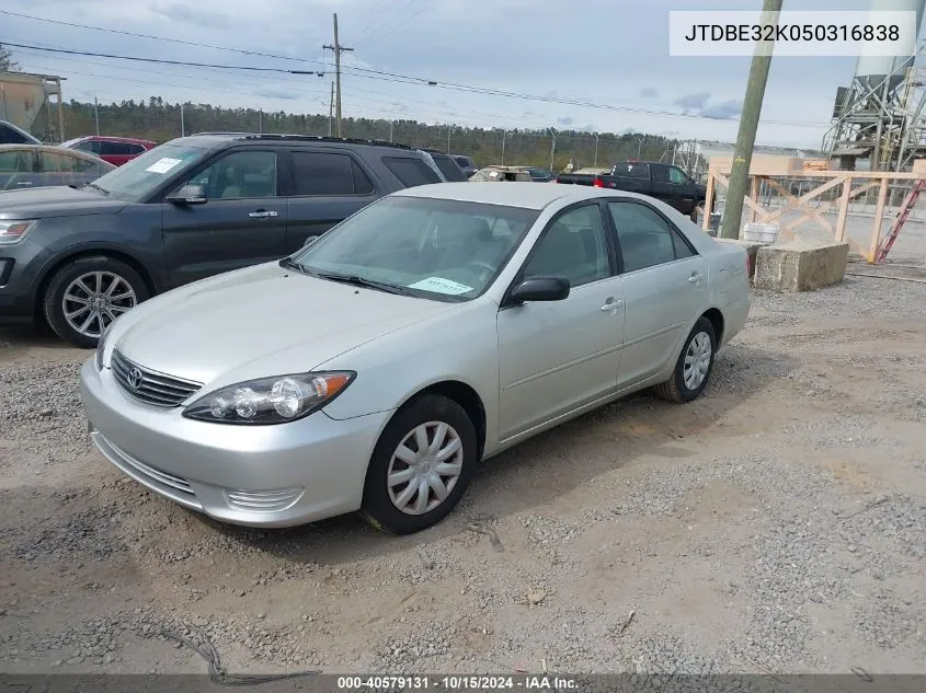 2005 Toyota Camry Std VIN: JTDBE32K050316838 Lot: 40579131