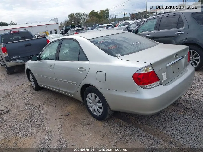 2005 Toyota Camry Std VIN: JTDBE32K050316838 Lot: 40579131