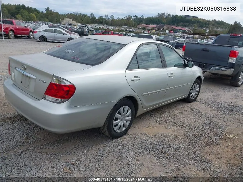 2005 Toyota Camry Std VIN: JTDBE32K050316838 Lot: 40579131