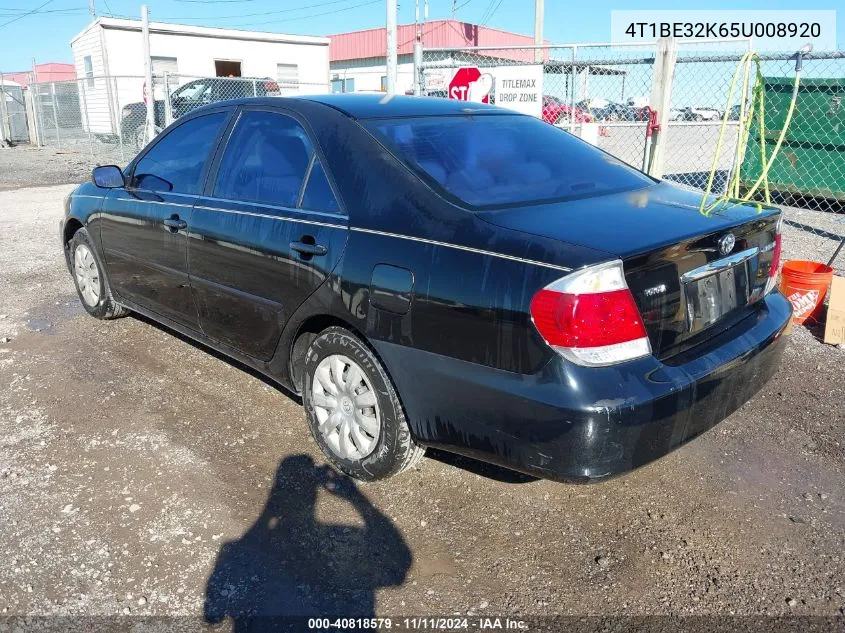 2005 Toyota Camry Le VIN: 4T1BE32K65U008920 Lot: 40818579