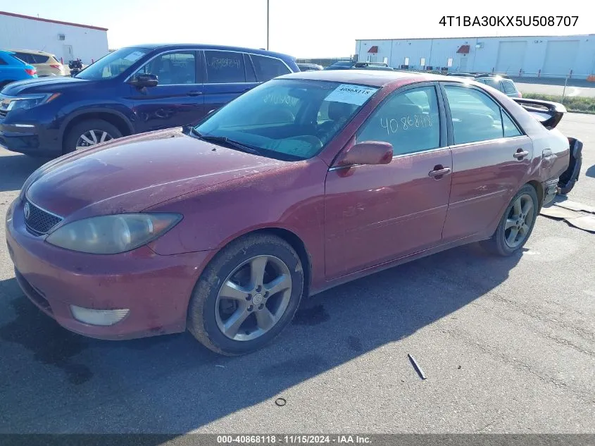 2005 Toyota Camry Se V6 VIN: 4T1BA30KX5U508707 Lot: 40868118