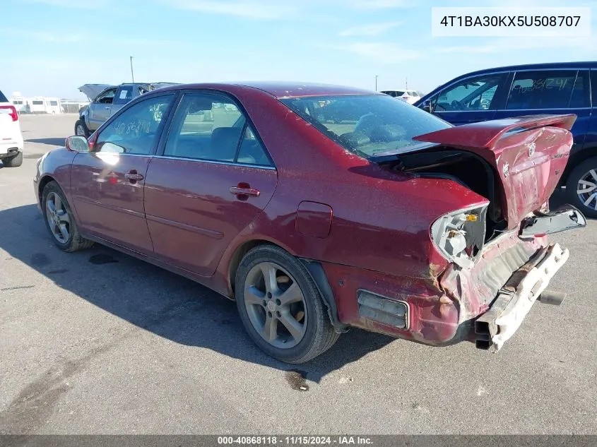 2005 Toyota Camry Se V6 VIN: 4T1BA30KX5U508707 Lot: 40868118