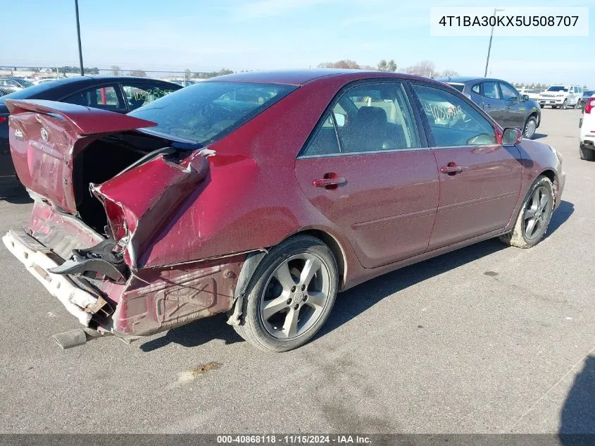 2005 Toyota Camry Se V6 VIN: 4T1BA30KX5U508707 Lot: 40868118