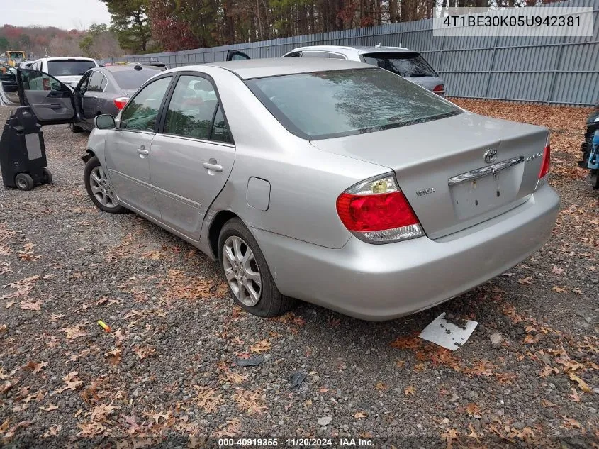 2005 Toyota Camry Xle VIN: 4T1BE30K05U942381 Lot: 40919355