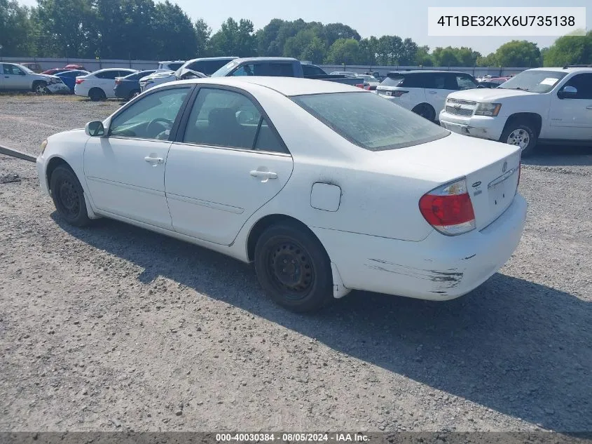 2006 Toyota Camry Le/Se/Std/Xle VIN: 4T1BE32KX6U735138 Lot: 40030384