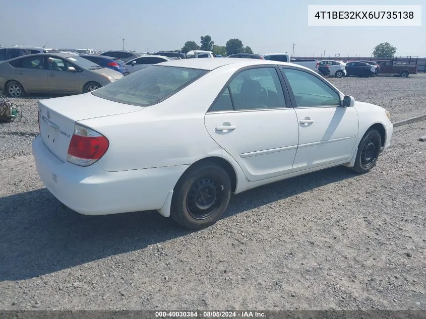 2006 Toyota Camry Le/Se/Std/Xle VIN: 4T1BE32KX6U735138 Lot: 40030384