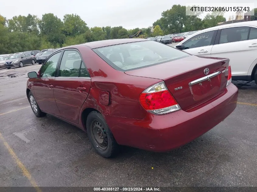 2006 Toyota Camry Le VIN: 4T1BE32K86U155743 Lot: 40385127