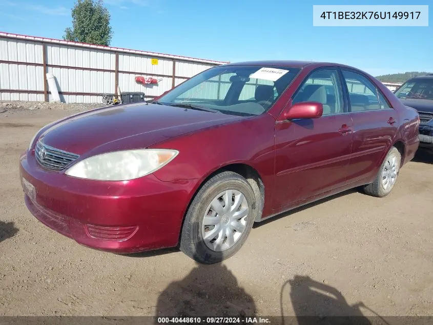 2006 Toyota Camry Le VIN: 4T1BE32K76U149917 Lot: 40448610