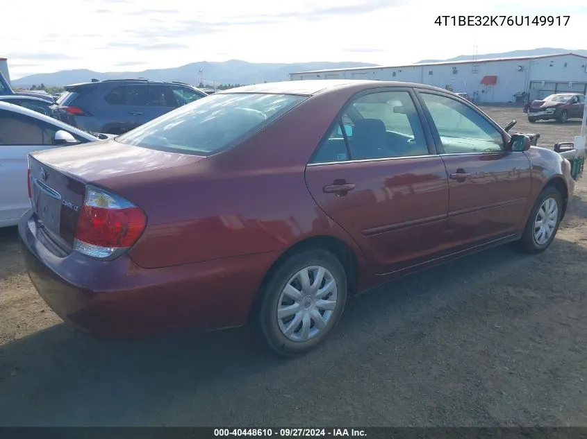 2006 Toyota Camry Le VIN: 4T1BE32K76U149917 Lot: 40448610