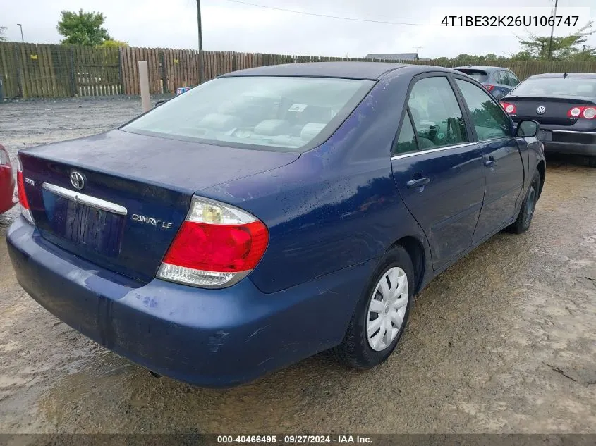 2006 Toyota Camry Le VIN: 4T1BE32K26U106747 Lot: 40466495