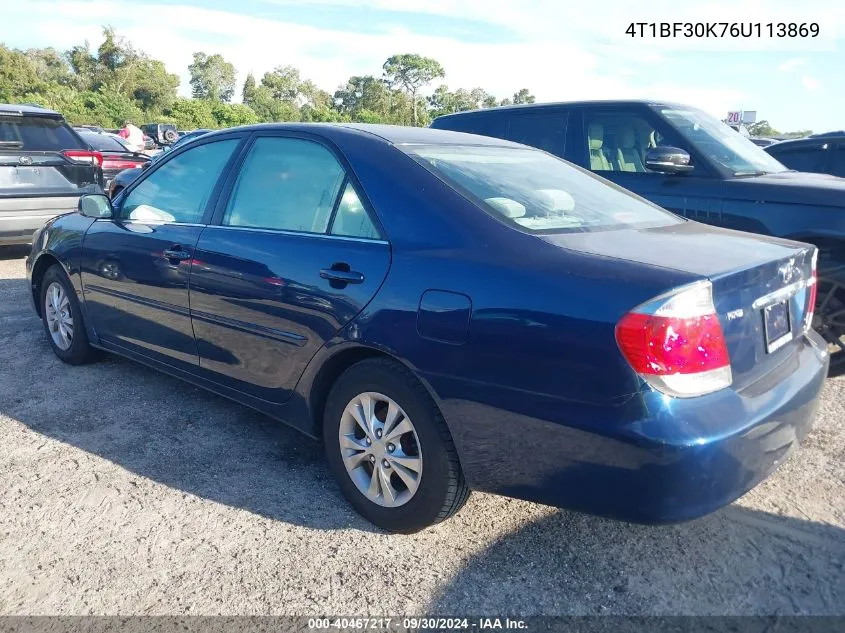 2006 Toyota Camry Le V6 VIN: 4T1BF30K76U113869 Lot: 40467217