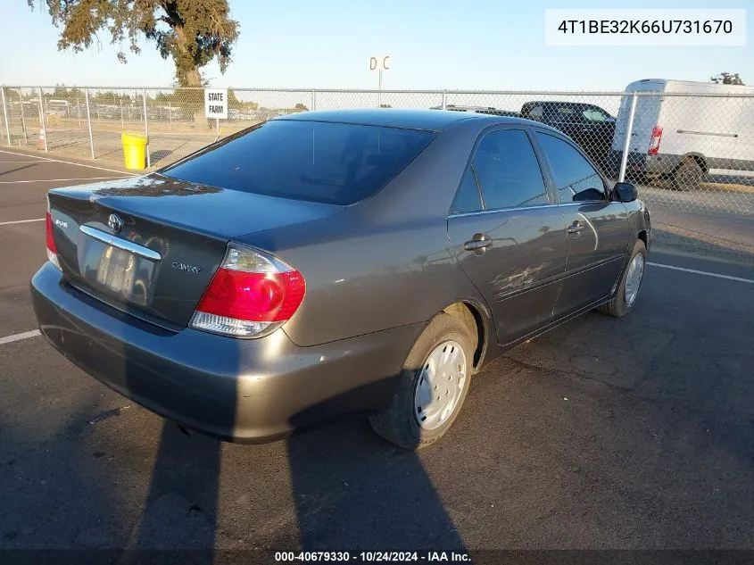 2006 Toyota Camry Std VIN: 4T1BE32K66U731670 Lot: 40679330