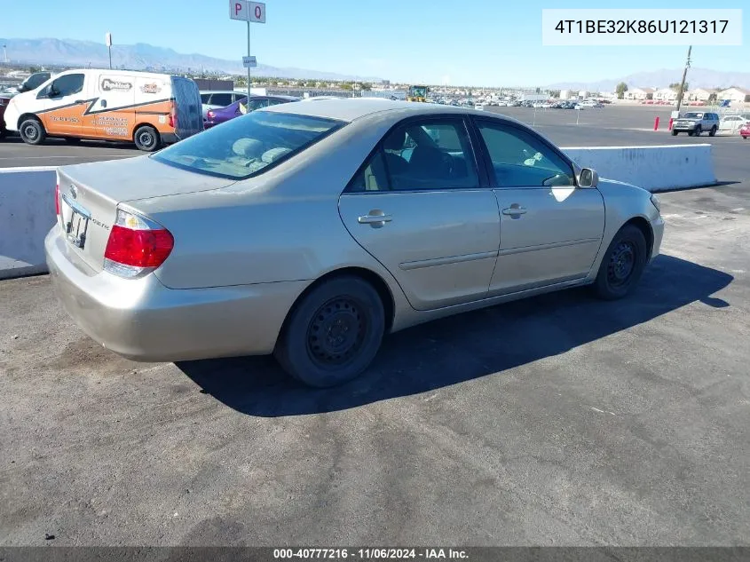 2006 Toyota Camry Le VIN: 4T1BE32K86U121317 Lot: 40777216