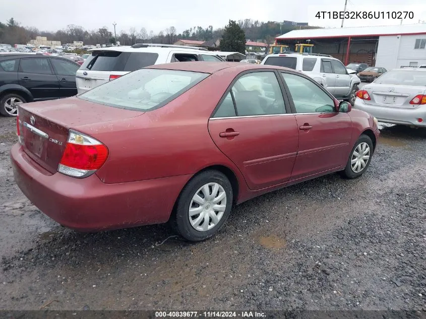 2006 Toyota Camry Le VIN: 4T1BE32K86U110270 Lot: 40839677