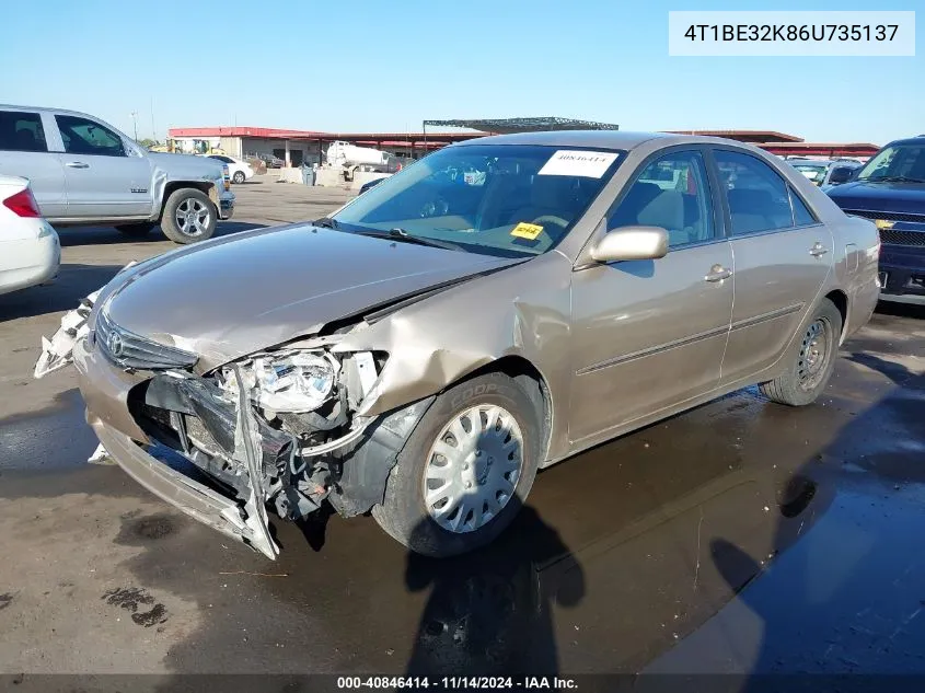 2006 Toyota Camry Xle VIN: 4T1BE32K86U735137 Lot: 40846414