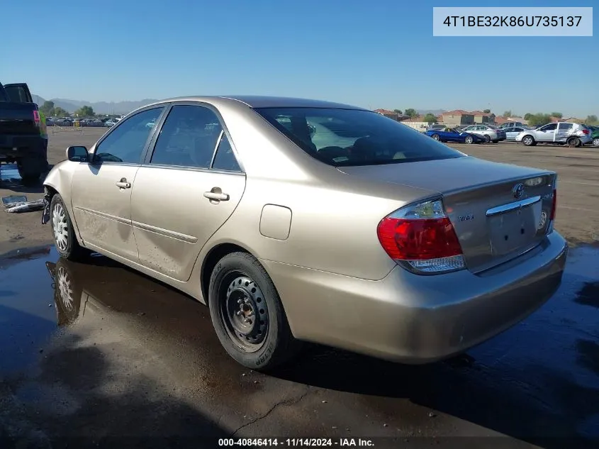 2006 Toyota Camry Xle VIN: 4T1BE32K86U735137 Lot: 40846414