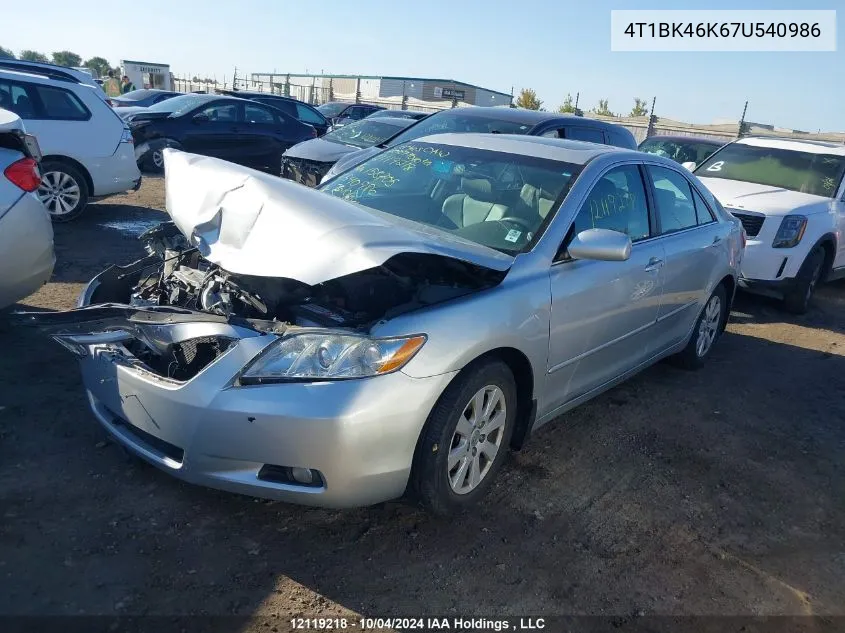 2007 Toyota Camry Le/Xle/Se VIN: 4T1BK46K67U540986 Lot: 12119218