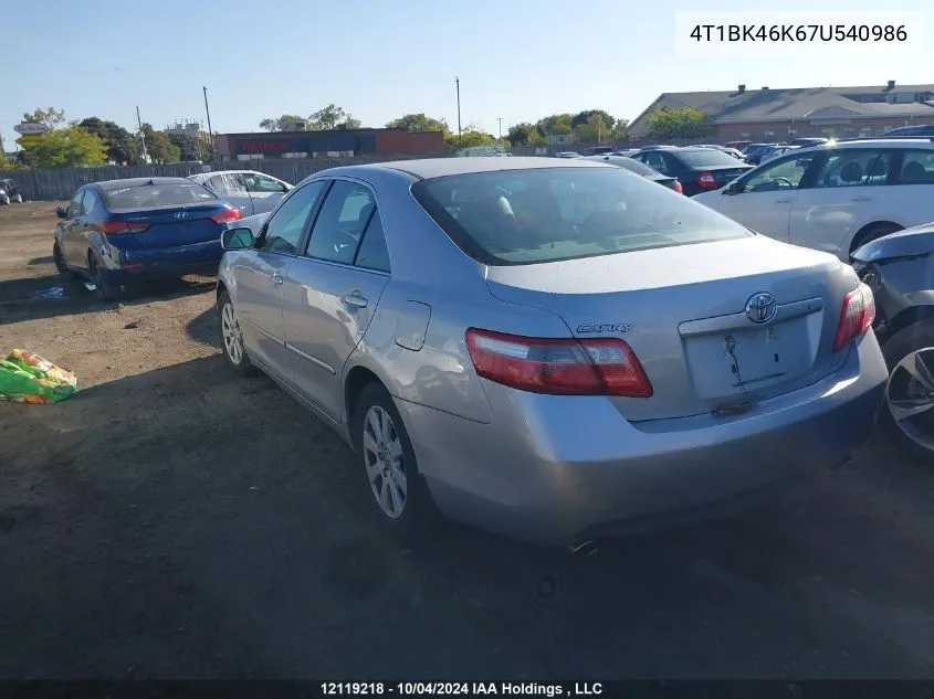 4T1BK46K67U540986 2007 Toyota Camry Le/Xle/Se