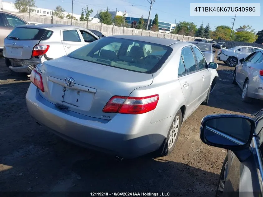 2007 Toyota Camry Le/Xle/Se VIN: 4T1BK46K67U540986 Lot: 12119218