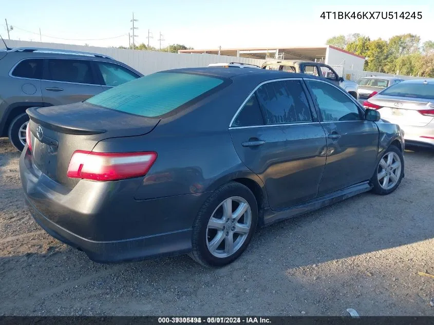 2007 Toyota Camry Se V6 VIN: 4T1BK46KX7U514245 Lot: 39305494