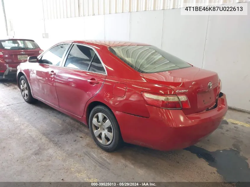 2007 Toyota Camry Le VIN: 4T1BE46K87U022613 Lot: 39525013