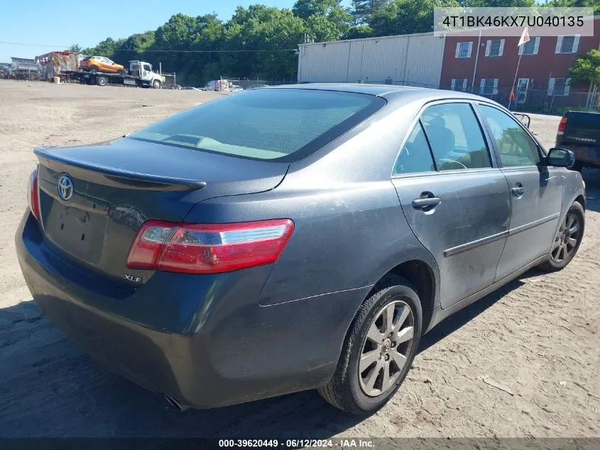 2007 Toyota Camry Xle V6 VIN: 4T1BK46KX7U040135 Lot: 39620449