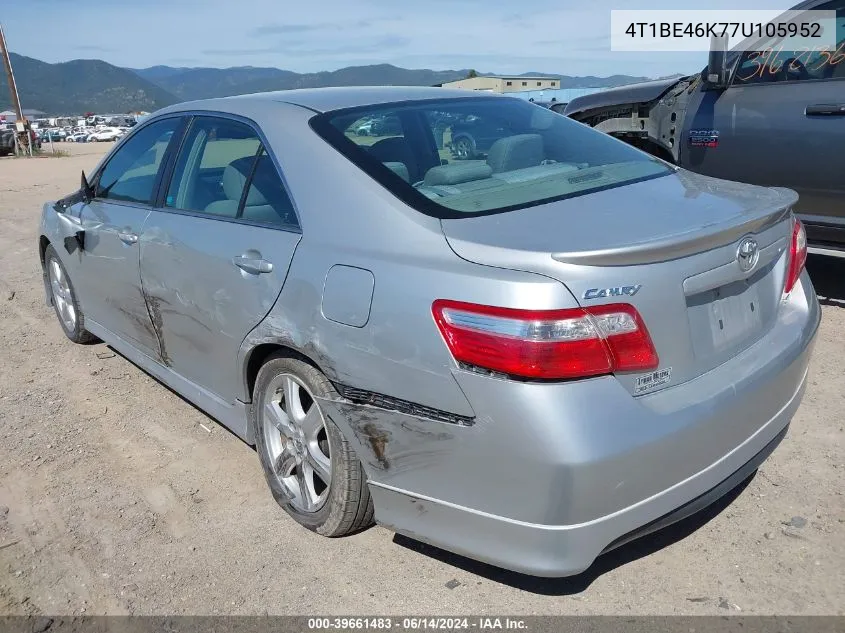 2007 Toyota Camry Se VIN: 4T1BE46K77U105952 Lot: 39661483