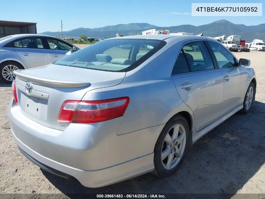 2007 Toyota Camry Se VIN: 4T1BE46K77U105952 Lot: 39661483