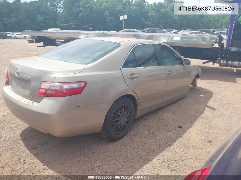 2007 Toyota Camry Le VIN: 4T1BE46K87U560826 Lot: 39699535