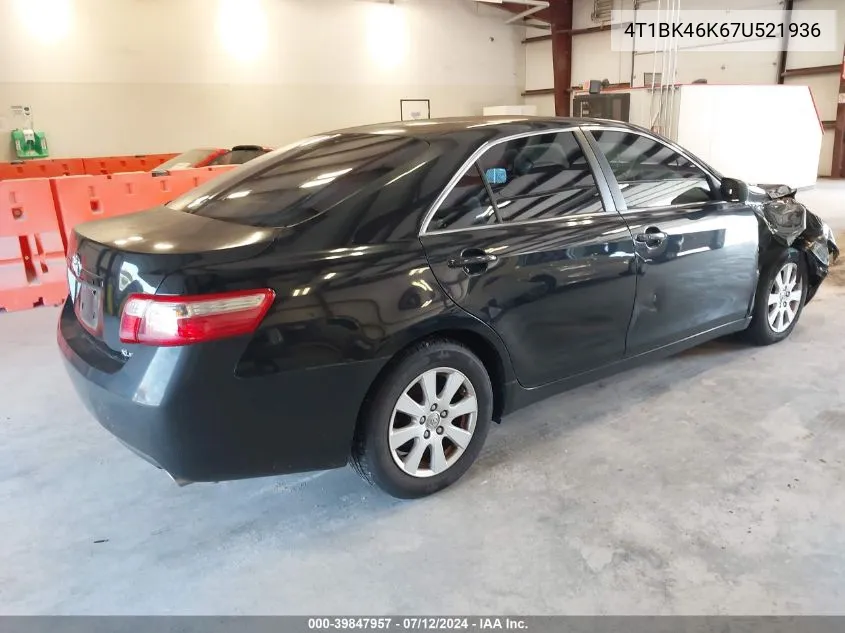 4T1BK46K67U521936 2007 Toyota Camry Xle V6