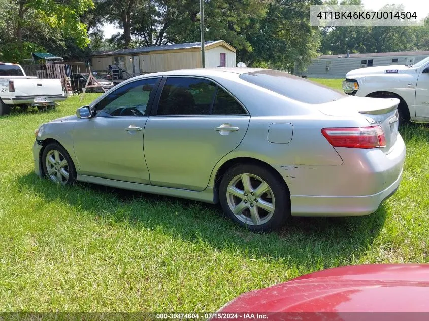 4T1BK46K67U014504 2007 Toyota Camry Se V6