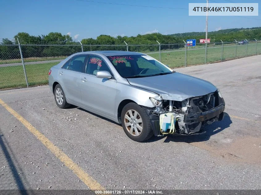 4T1BK46K17U051119 2007 Toyota Camry Xle V6